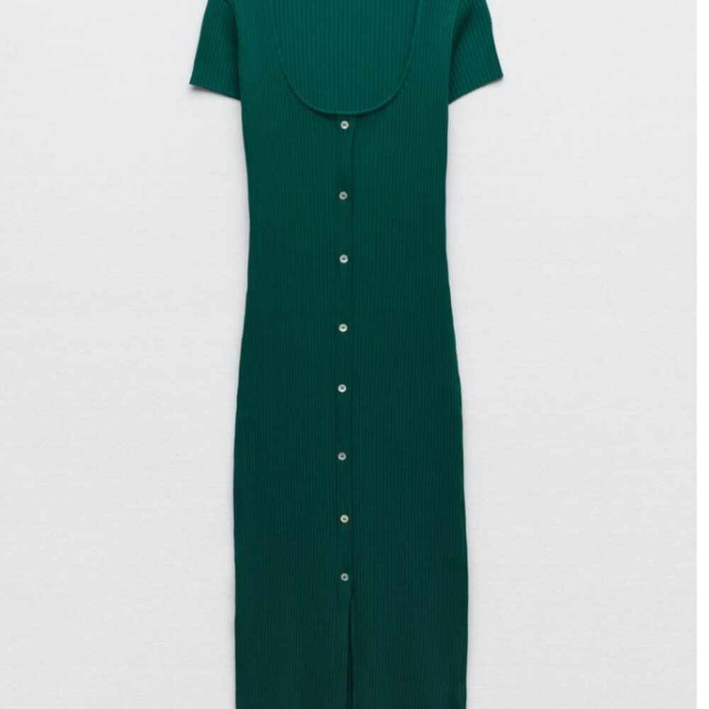 Zara Midi RIBBED DRESS WITH BUTTONS